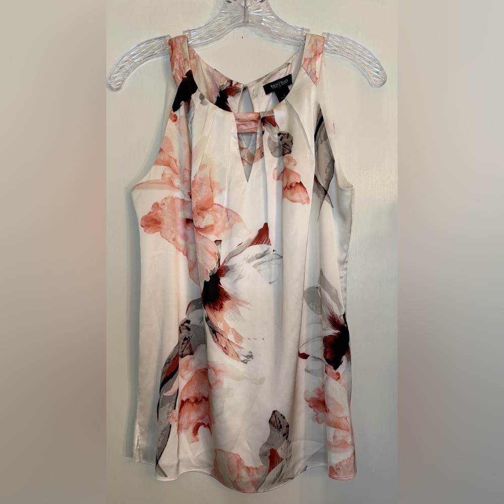 White House Black Market Cream Satin Sleeveless Floral Keyhole Top – Size 6